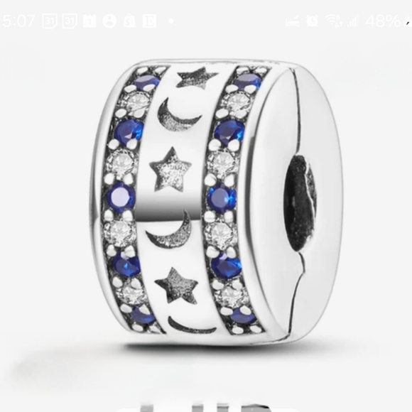 Jewelry - 🎆Moon Stars Silver w/ Crystal & Blue Rhinestones Euro Bracelet Connector Charm